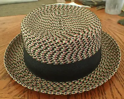 BAILEY'S Of HOLLYWOOD COOL CAT MULTICOLOR STRAW STYLE  MEDIUM PORKPIE BANDED HAT • $29.95