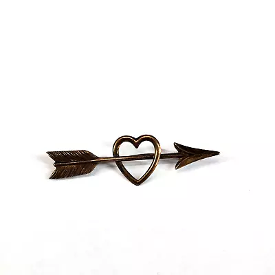 Vintage Sterling Silver & 14K Gold SYMMETALIC Heart Love Arrow Brooch Pin • $24.99