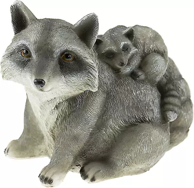 Resin Garden Statue Decor Outdoor Lawn Yard Polyresin Sculpture Raccoon Family • $45.48