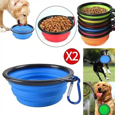 2x Collapsible Dog Cat Pet Bowl Food+Water Feeding Silicone Portable Travel Dish • £3.19