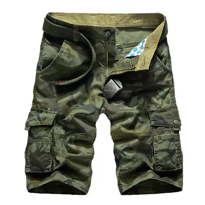 Men Army Casual Work Cargo Combat Camo Shorts Military Chino Half Pants Summer • £12.98