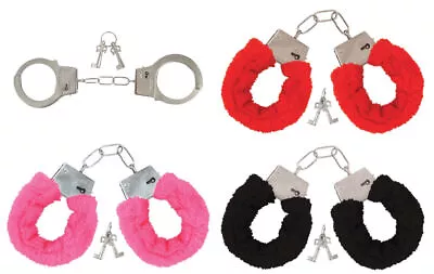 Fluffy Metal Handcuffs - Fancy Dress Hen Night Stag Party Props Police Role Play • £2.49