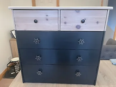 2-Tone Farmhouse Style Vintage Shabby Chic Nautical Theme Chest Of Drawers • £60