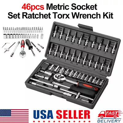 46Pcs Metric Socket Set Ratchet Wrench Spanner Bit Kit 1/4  Drive Repair Tool US • $15.99