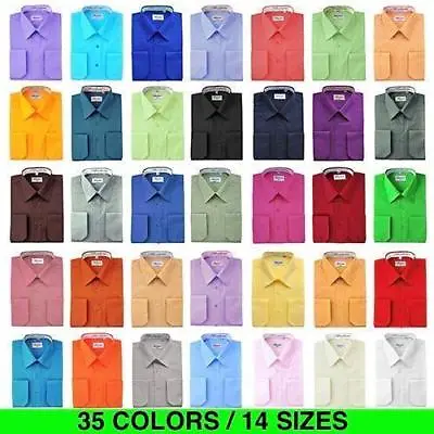 New Berlioni Italy Men Premium Classic French Convertible Cuff Solid Dress Shirt • $26.24