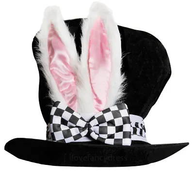 Deluxe Top Hat With Bunny Ears Bow White Rabbit Fancy Dress Book Day Wonderland • £10.99