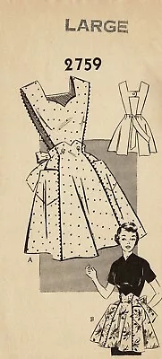 Bib Or Half Apron Sweetheart Neckline MAIL ORDER 2759 Vtg 1950's Sewing Pattern • $6.50