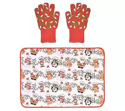 Temp-tations Special Edition Seasonal Oven Gloves & Drying Mat Set Winter Whimsy • £22.16