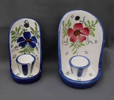 Hand Painted Hijos Martinez Wall Mount Or Table Majolica Style Candle Holders X2 • £15