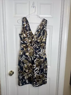 EVAN PICONE Size 12P Dress Black Beige Floral Sleeveless Stretch • $19.95