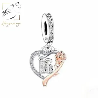  16th Birthday Charm 925 Sterling Silver Rose Heart Daughter Genuine Bead 💖 • £16.45