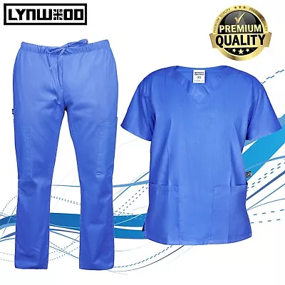 Unisex Medical Scrubs Uniform Set Doctors Nurses Tunic & Trouser Hospital Scrubs • £13.99