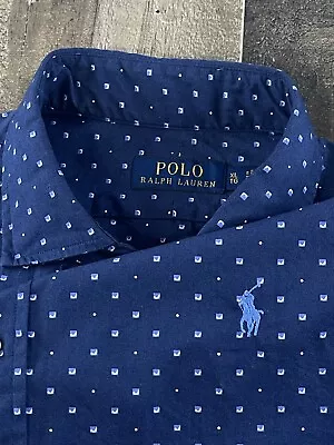 Polo Ralph Lauren Shirt Mens XL  Blue Polka Dot Long Sleeve Blue Pony Cotton • $24.99