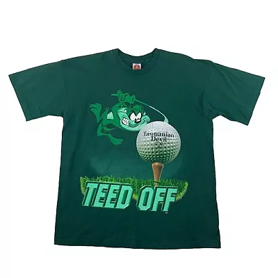 Vintage 1997 Single Stitch Looney Tunes Taz  Teed Off  Golf Shirt Mens XL Green • $49