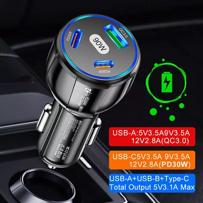 Universal 90W 3 In1 USB PD Type-C Fast Charger Car Parts Phone Charge Adapter • $8.71