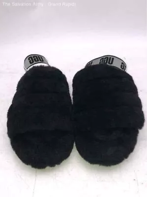 UGG Womens Fluff Yeah Black Open Toe Slip On Outdoor Slide Slippers Size 9 • $9.99
