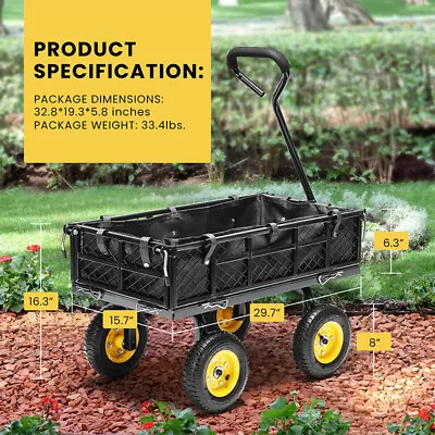 Heavy Duty 400Lb Steel Garden Cart With Liner Removable Sides And 8 Inch Wheels • $69.99