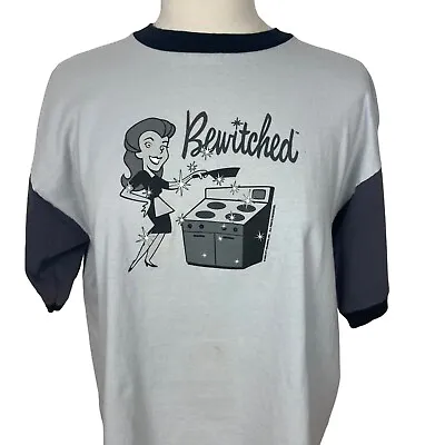 Vintage 90s Bewitched Ringer T Shirt Large Gray Graphic Samantha Made In USA • $39.99