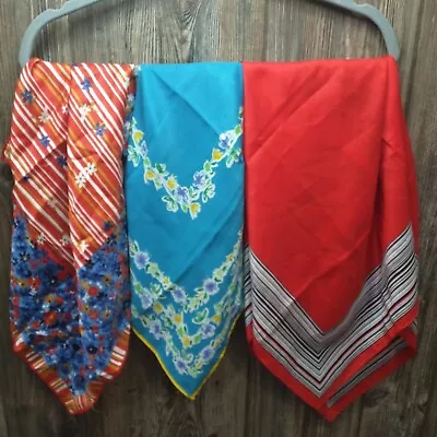 *3* VTG Estate Lot Fashion Scarf Scarves Large Square Red Black Blue Teal Floral • $6.85