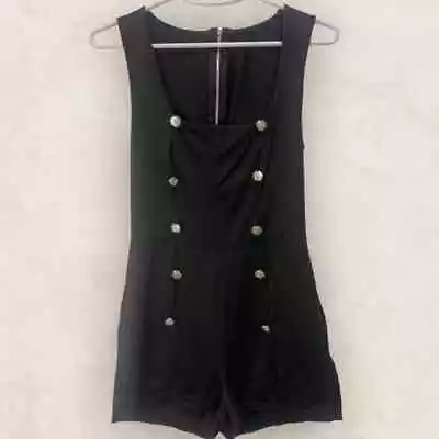 Y2K Vintage Look Black Romper Buttons On Front Stretchy Romper #320 • $12