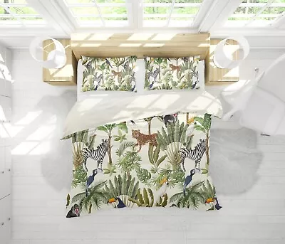 3D Leaves Tiger Zebra Monkey Toucan Quilt Cover Set Bedding Sets Pillowcases 42 • $58.28