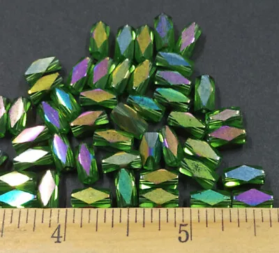 Vintage Metallic Green Iris AB Lot Glass Faceted Beads 12 Gram 1cm Lot • $5
