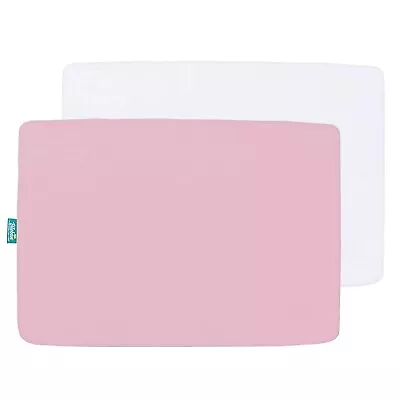 Pack N Play Fitted Sheet Mini Crib Mattress Sheets 2 Pack White & Pink 39 X27  • $16.99