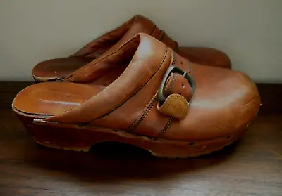 Leather & Wood Clogs Women's Size 9B Vintage • $27.50