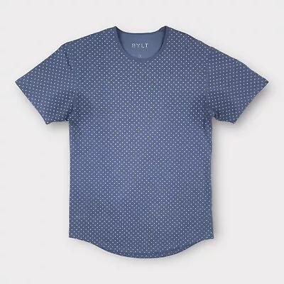 BYLT Mens Small Polka Dot LUX T Shirt Athletic Fit Short Sleeve Curved Hem Blue • $8.99