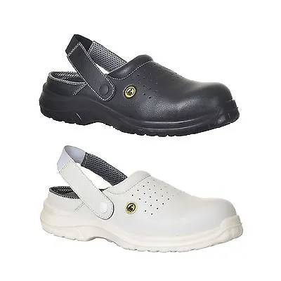 Safety Clogs Perforated Shoes Lightweight Steel Toe Cap Chefs Baker Kitchen FC03 • £34.99