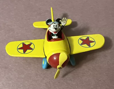 Vintage Disney Mickey Mouse Yellow Diecast Metal Airplane Toy Decopac 1981 • $13.99