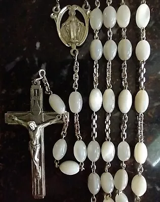 Vintage Catholic Rosary Sterling Silver Marked Ctr&Cfx Mother Of Pearl Beads • $129.99