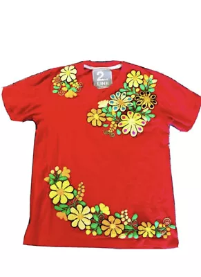 Mexican Hand Embroidered Blouse / T -shirt Handmade By Rural Artisans. Red. M • $25