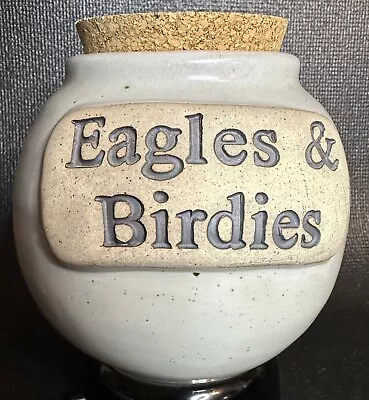 Pottery Coin/Money  Jar “Eagles & Birdies” For Golfers With Cork EUC 5.5” X 5” • $19.97