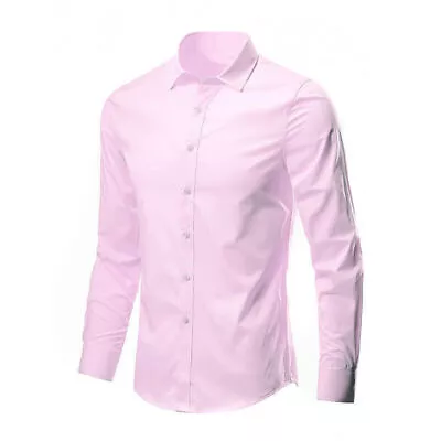 Men Solid Modern Slim Fit Smart Shirts Long Sleeve Formal Work Shirts Casua • £5.12