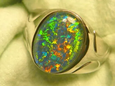 Mens Opal Ring Sterling Silver Natural Opal Triplet 14x10mm Oval . Item 190712. • $173.07