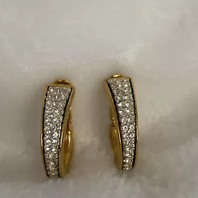 Vintage Rhinestone Hoop Earrings Premier Designs Jewelry Gold Tone • $16.99