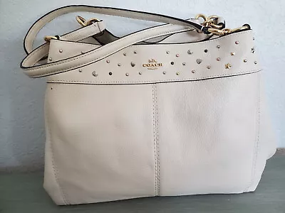 Coach LEXY STARDUST Chalk White Pebbled Leather Shoulder Bag W/Studs F22314 • £15.26