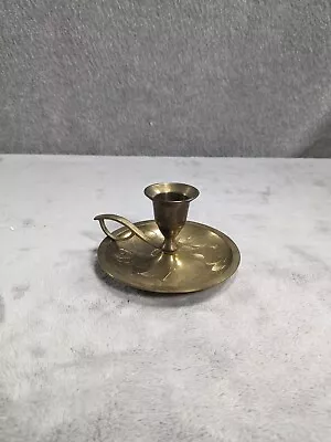 Vintage Solid Etched Brass Small 3x4 Finger Hole Handle Candle Holder • $14.98