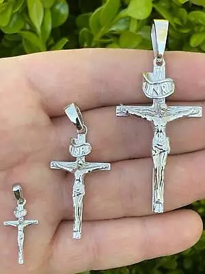 Real Solid 925 Sterling Silver Mens Cross Jesus Piece Crucifix Pendant Necklace • $23.99