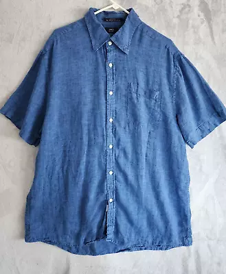 Lincs David CHU Linen Button Up Shirt Mens Size XL Blue Short Sleeve Pocket • $8.99