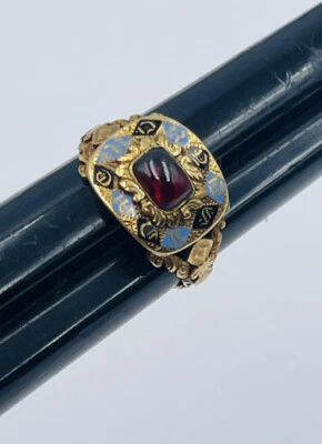 £1815.03 • Buy Antique English Georgian 18k Gold In Memory Of Mourning Enamel Ring Size 6.5