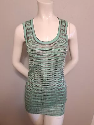 MISSONI Women's Mint Green Brown Spacedye Striped Tank Top Scoop Neck US10 IT46 • $32