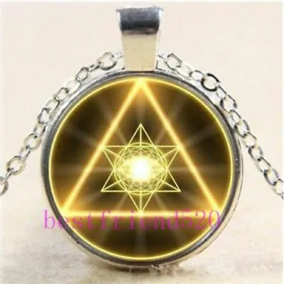 $11 • Buy NEW! Gold Sacred Geometry Cabochon Glass Tibet Silver Chain Pendant Necklace