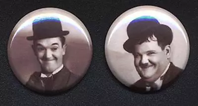 LAUREL AND HARDY Black And White Two Badge Button Pins  • £1.50