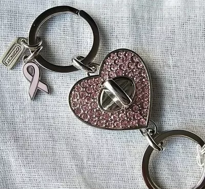 COACH Pink Breast Cancer Swarovski Turn-lock Valet Key Fob Key Chain Vintage NWT • £125.46