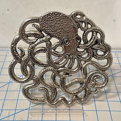 Cast Metal Octopus Trivet Pot Holder Hot Pad Silver Tone Nautical 7” Kitchen Art • $18.99