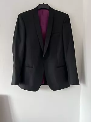 Men Slim Fit Evening Wear Black Jacket  Burgundy Lining Chest 40 Ins 76cm L New • £39