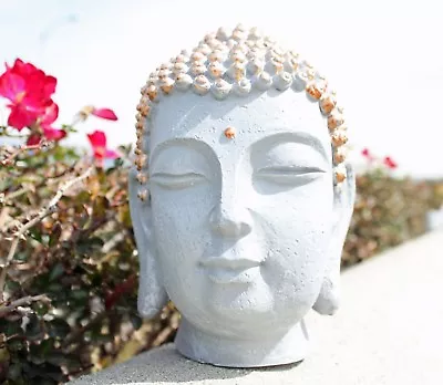 Smiling Meditating Buddha Shakyamuni Head Statue 7.5  Tall Blessing Mercy & Love • $22.99