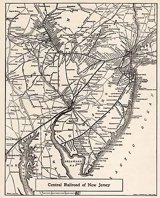1924 Antique CENTRAL RAILROAD Of NEW JERSEY Map Vintage Railway Map 1549 • $17.55